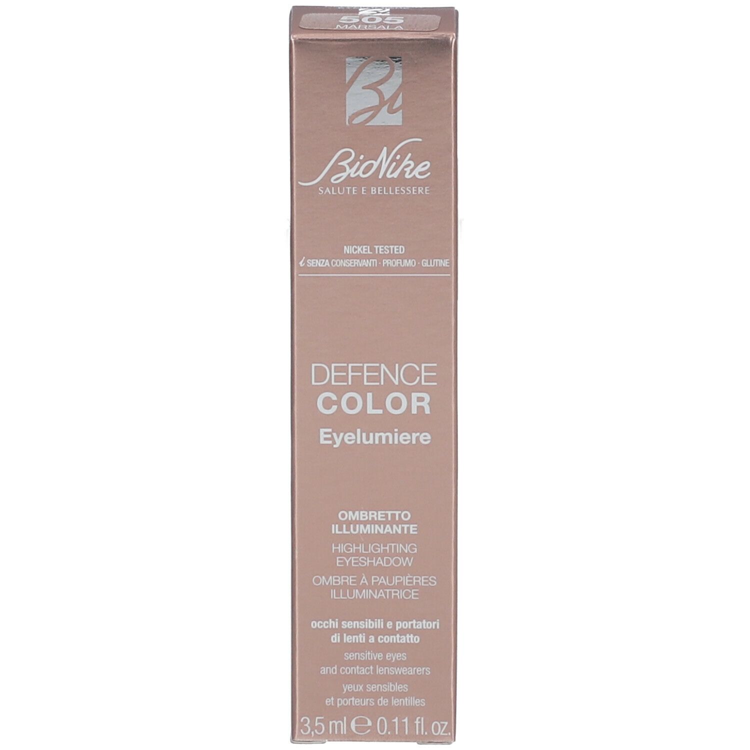Emballage du produit BioNike Eyelumiere. Emballage avec nom du produit, marque et informations.