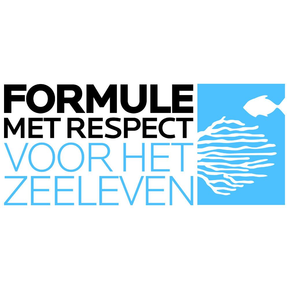 Logo: Formule met respect voor het zeeleven. Blauw en wit.