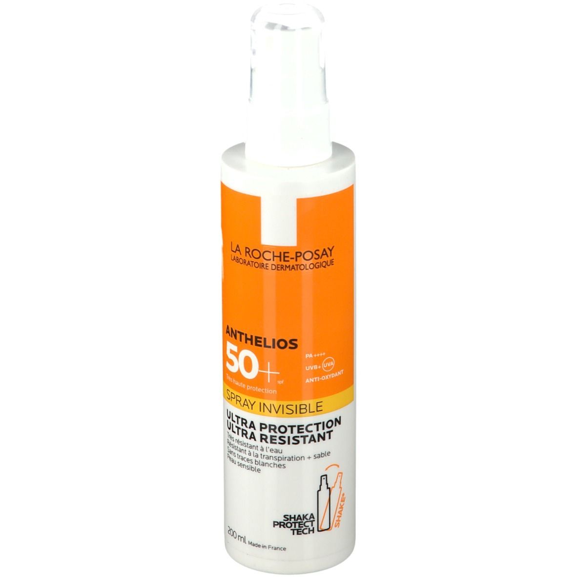 La Roche-Posay Anthelios 50+ Invisible Spray. Witte fles met oranje label. 200ml.