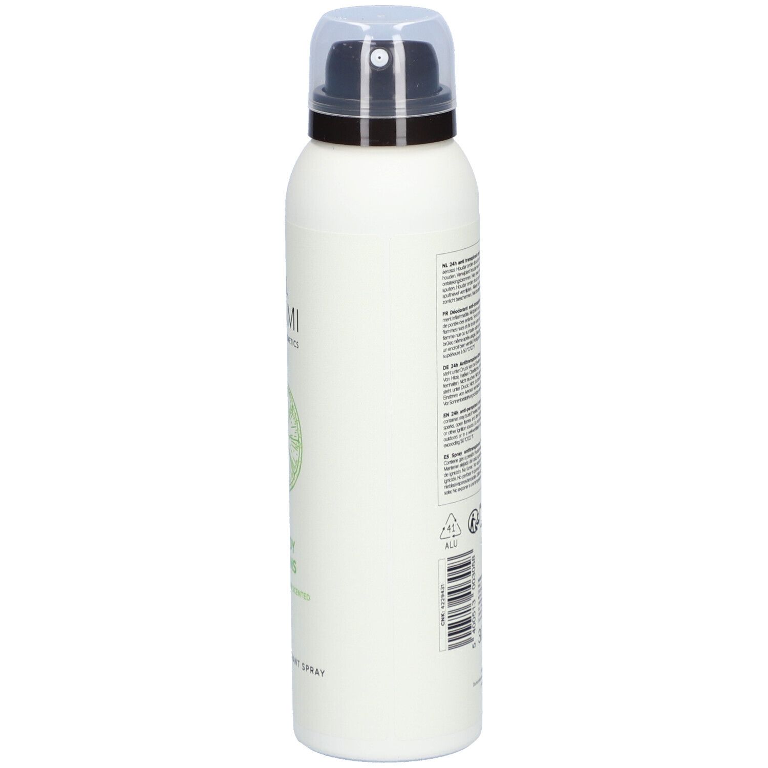 Weißes Spray, Seite mit Text und Symbolen. Gefahrensymbol: Flamme. Volumen: 150 ml. Herstellerinformationen.
