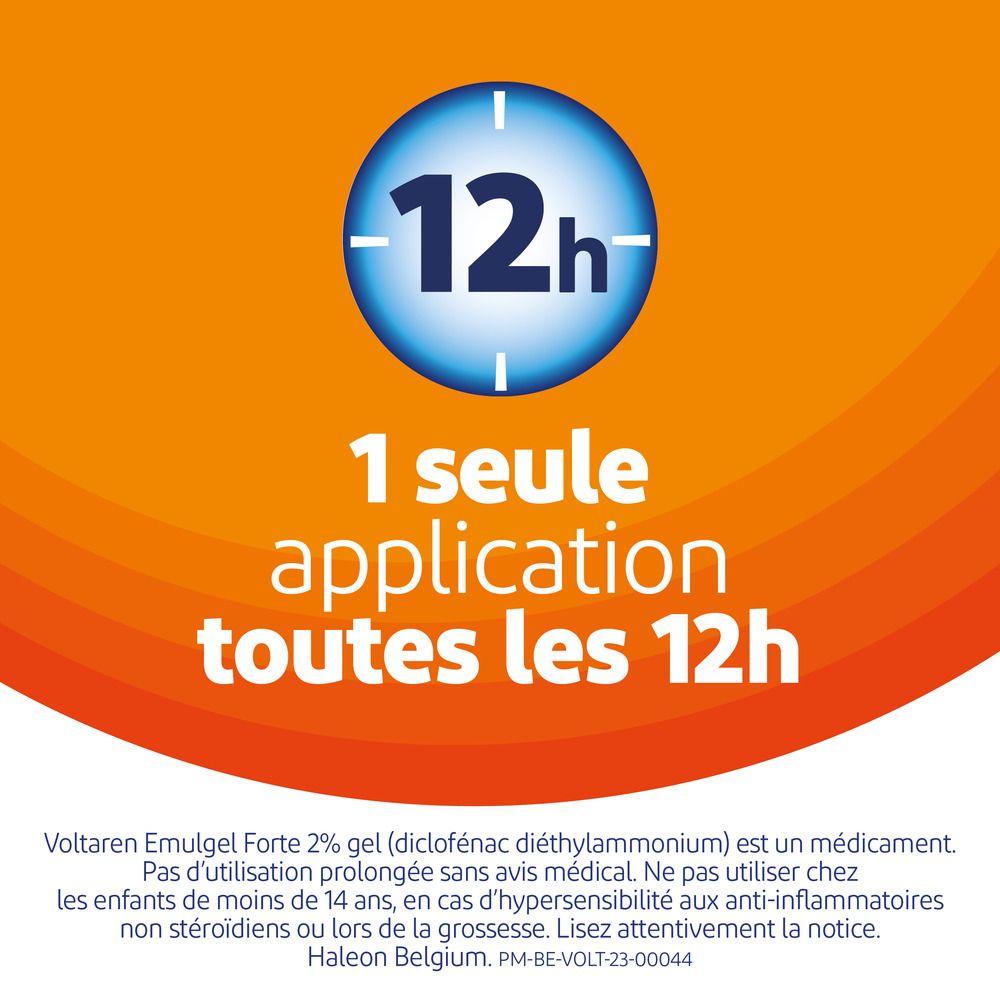 Horloge bleue avec texte : 12h. Texte : 1 seule application toutes les 12h.