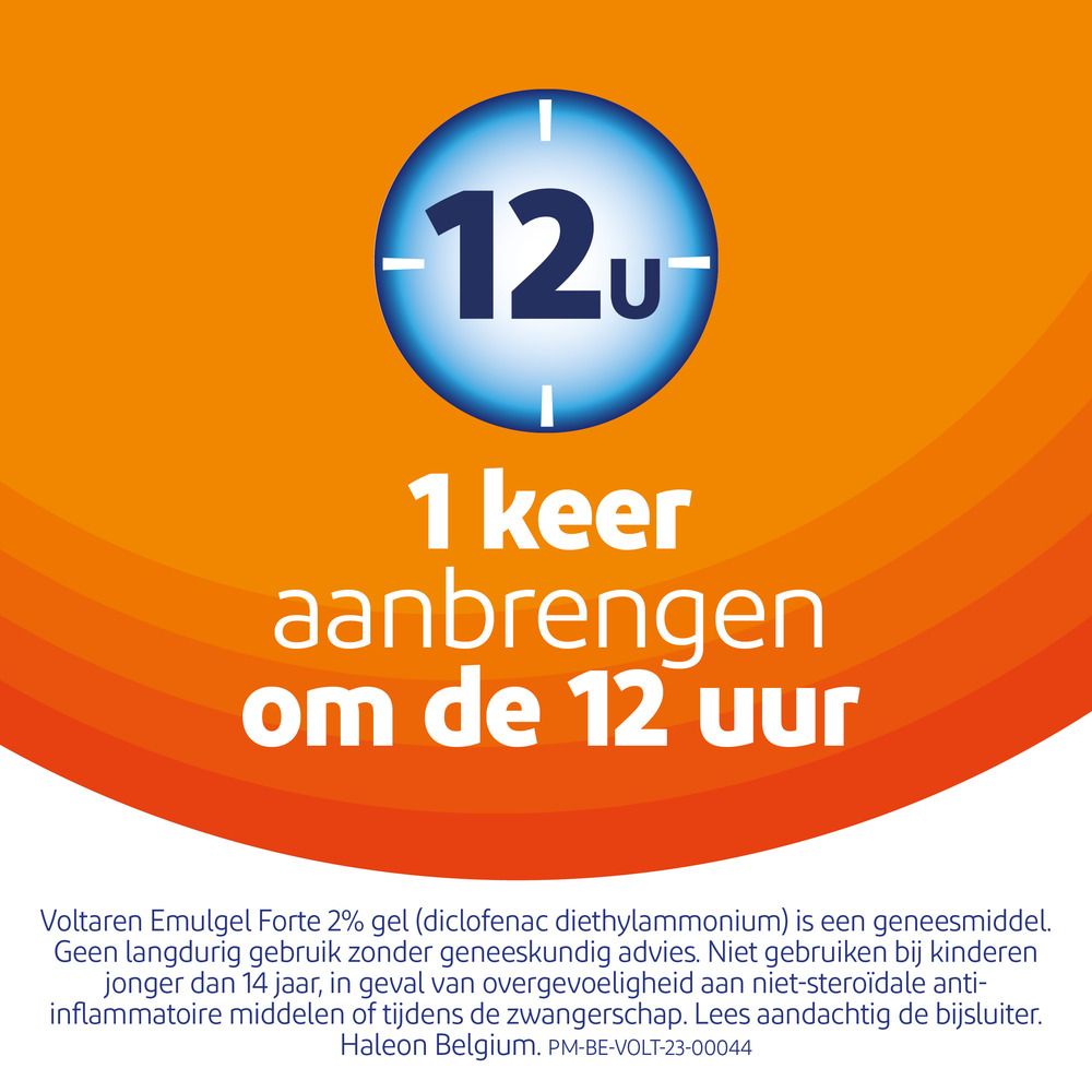 Blauwe klok met tekst: 12u. Tekst: 1 keer aanbrengen om de 12 uur.