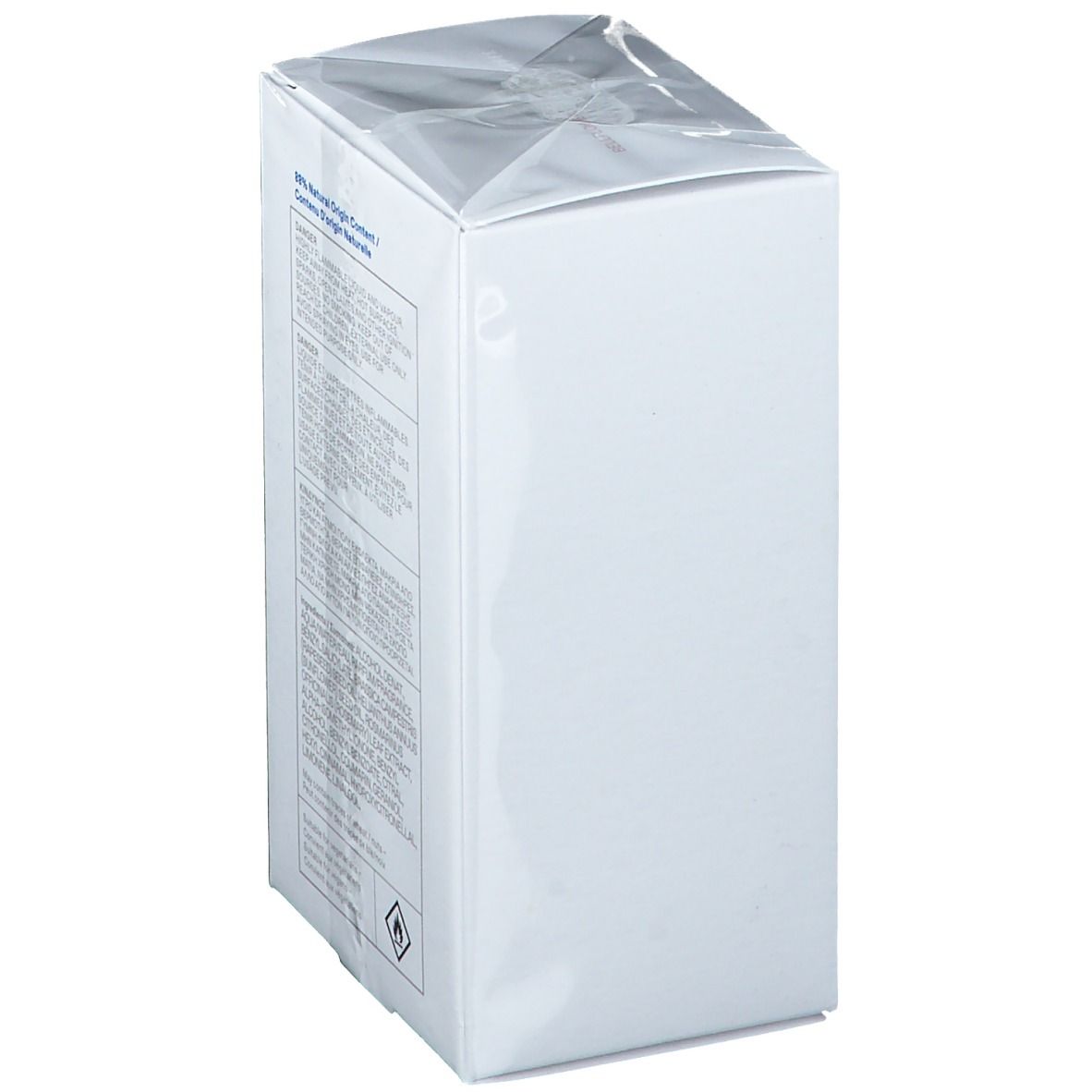 Achterkant van de witte verpakking van KORRES Eau de Toilette Bellflower. Tekst: ingrediënten, waarschuwingen, 88% natuurlijke oorsprong.