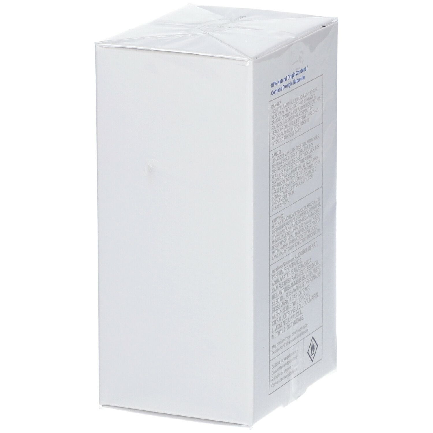 KORRES Eau de Toilette Safran. Witte verpakking met tekst. Opschrift: 87% Natural Origin Content.