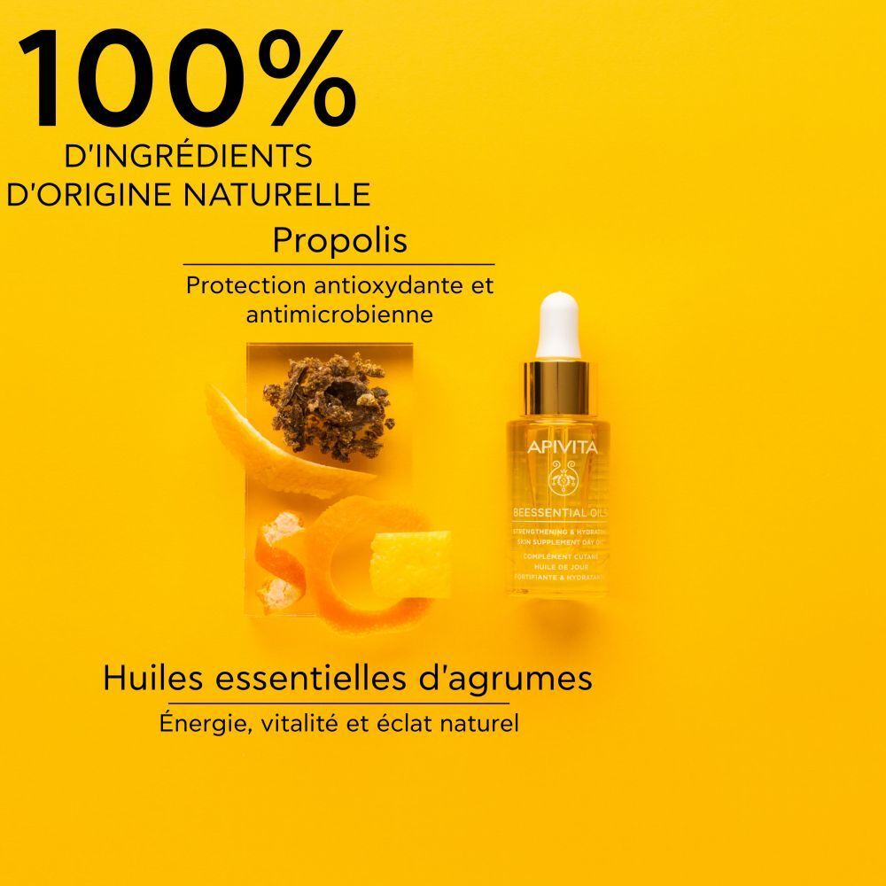Flacon avec bouchon doré et pipette. Fond jaune.