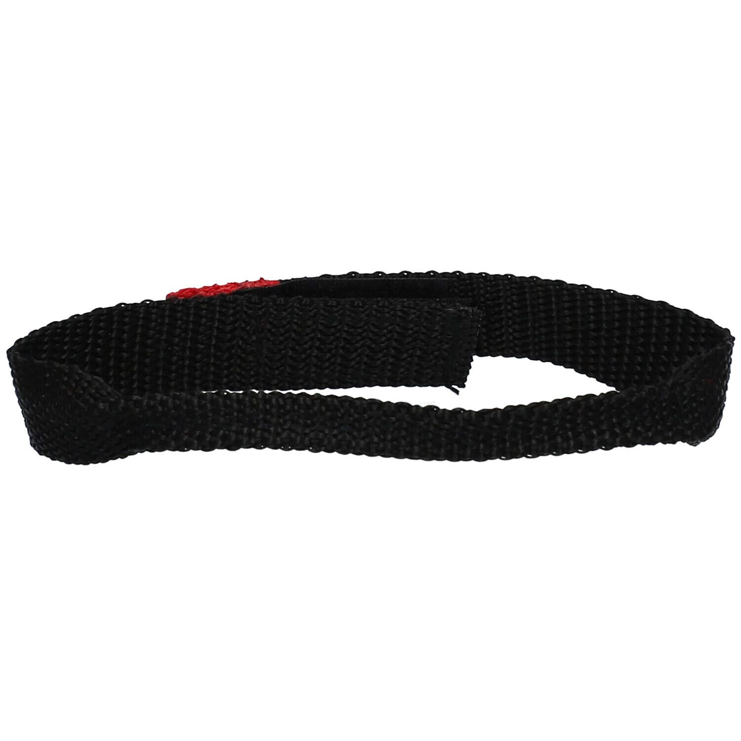 Sangle noire avec velcro rouge. Matériau tissé. Vue rapprochée.