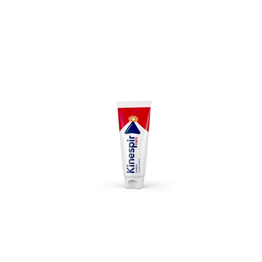 Tube Kinespir Forte. Wit met rode streep. Productnaam en logo.