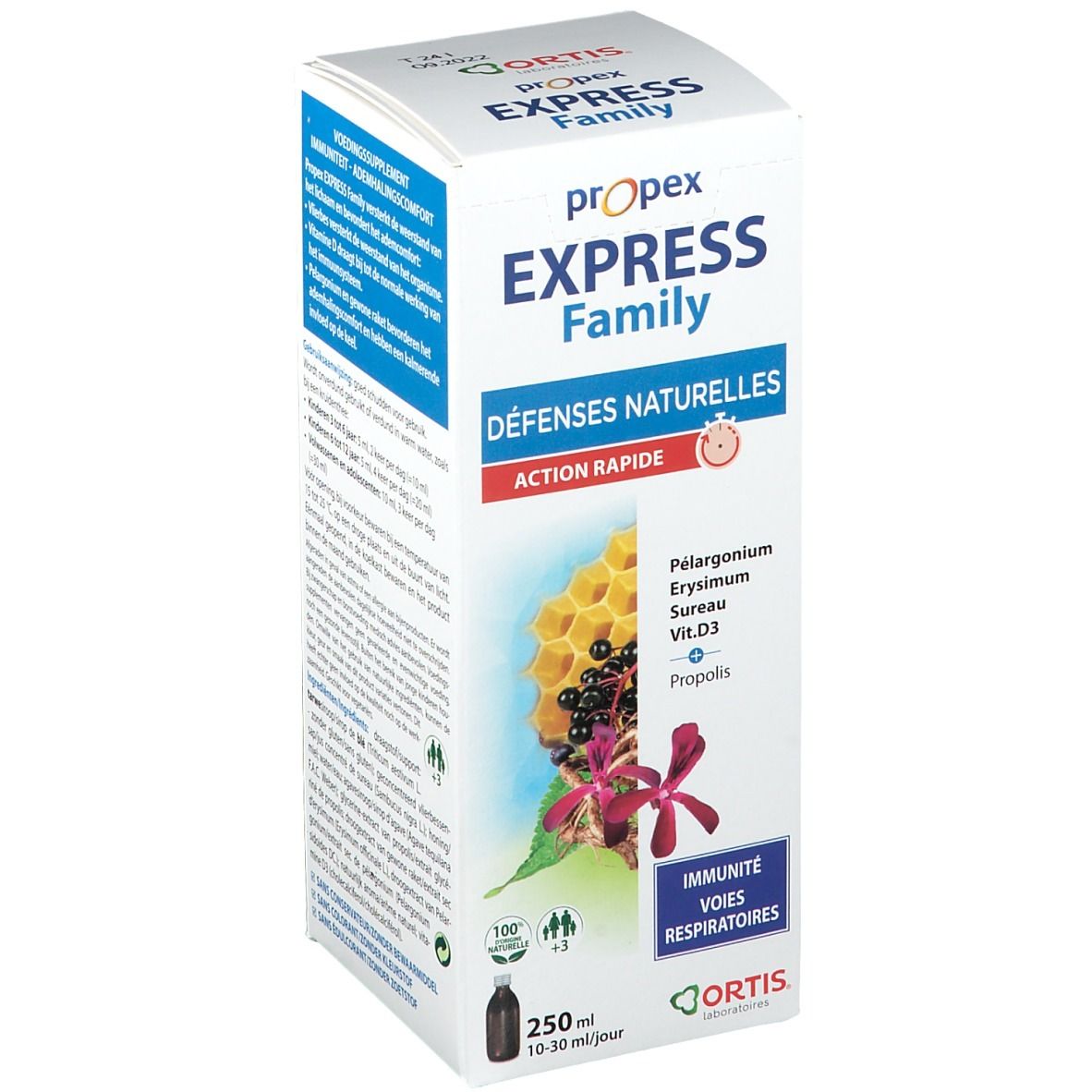 Ortis® Propex Express Family verpakking. Bevat 250 ml. Illustraties van planten. Productinformatie.