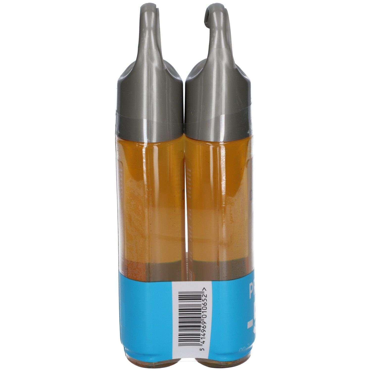 Twee Dermalex Shower Oil flessen in verpakking. Sticker met barcode en productinformatie. Transparante vloeistof.