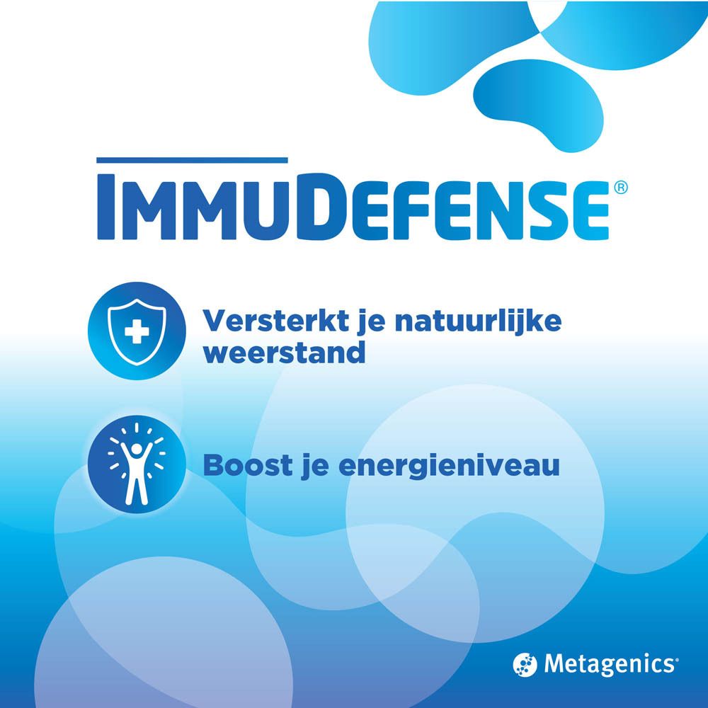 ImmuDefense logo. Versterkt natuurlijke weerstand. Boost je energieniveau. Metagenics.