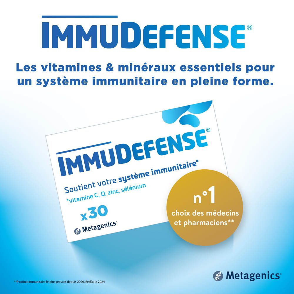 Boîte ImmuDefense. 30 gélules. 1 par jour. Metagenics. N°1 choix des médecins.