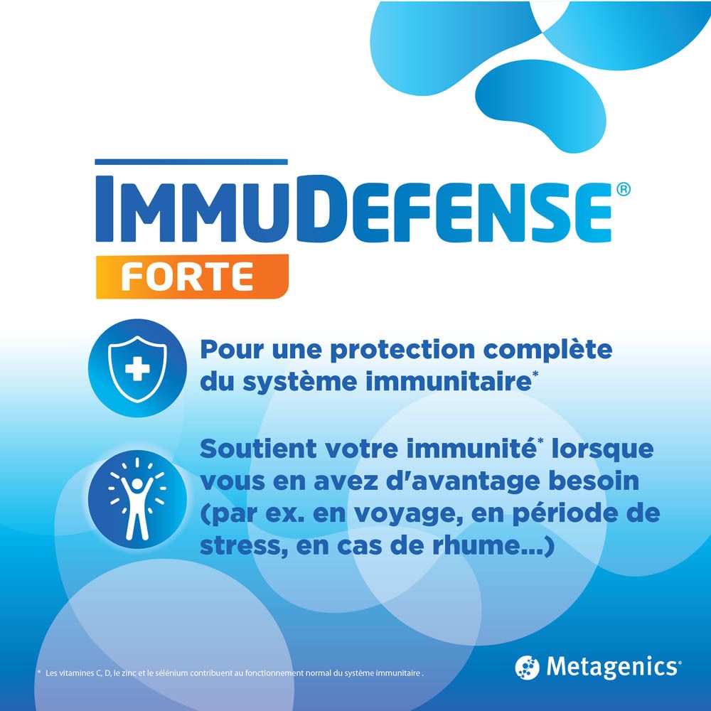 Graphique avec symboles et texte. Pour une protection complète du système immunitaire. Soutient votre immunité.