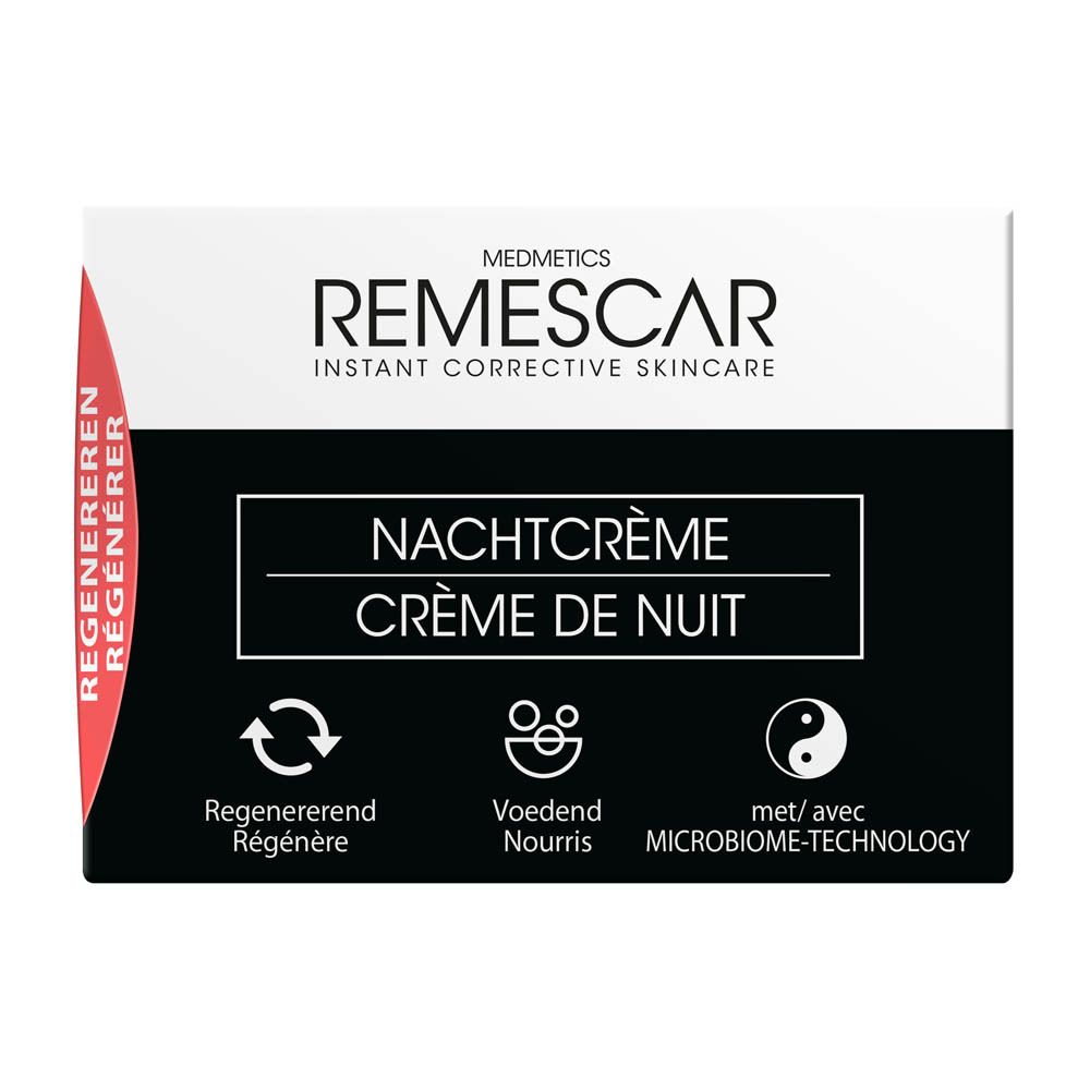 Zwarte doos. Opschrift: Nachtcrème, Crème de Nuit. Logo's.