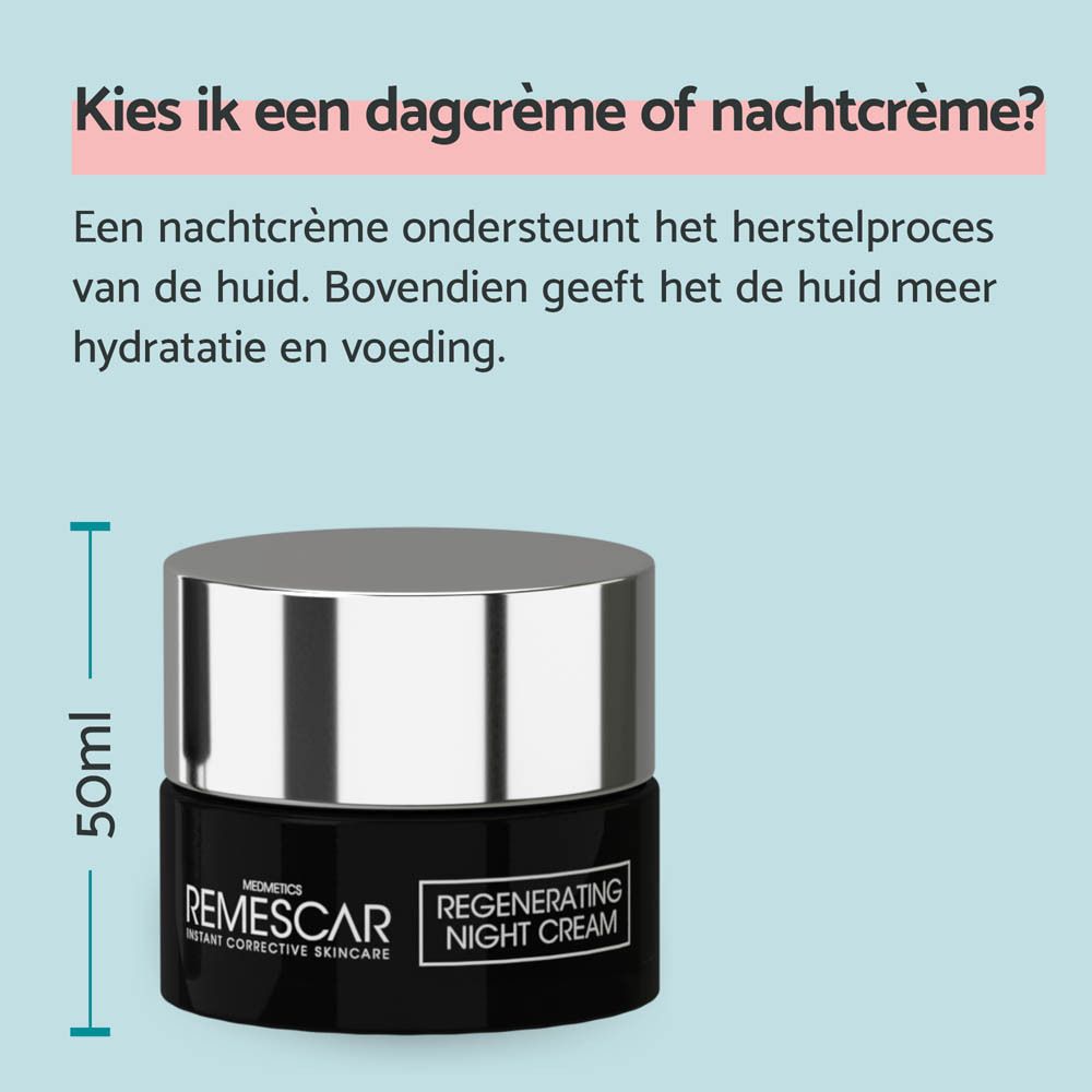 Crèmepot en tekst: Kies ik een dagcrème of nachtcrème? 50ml.