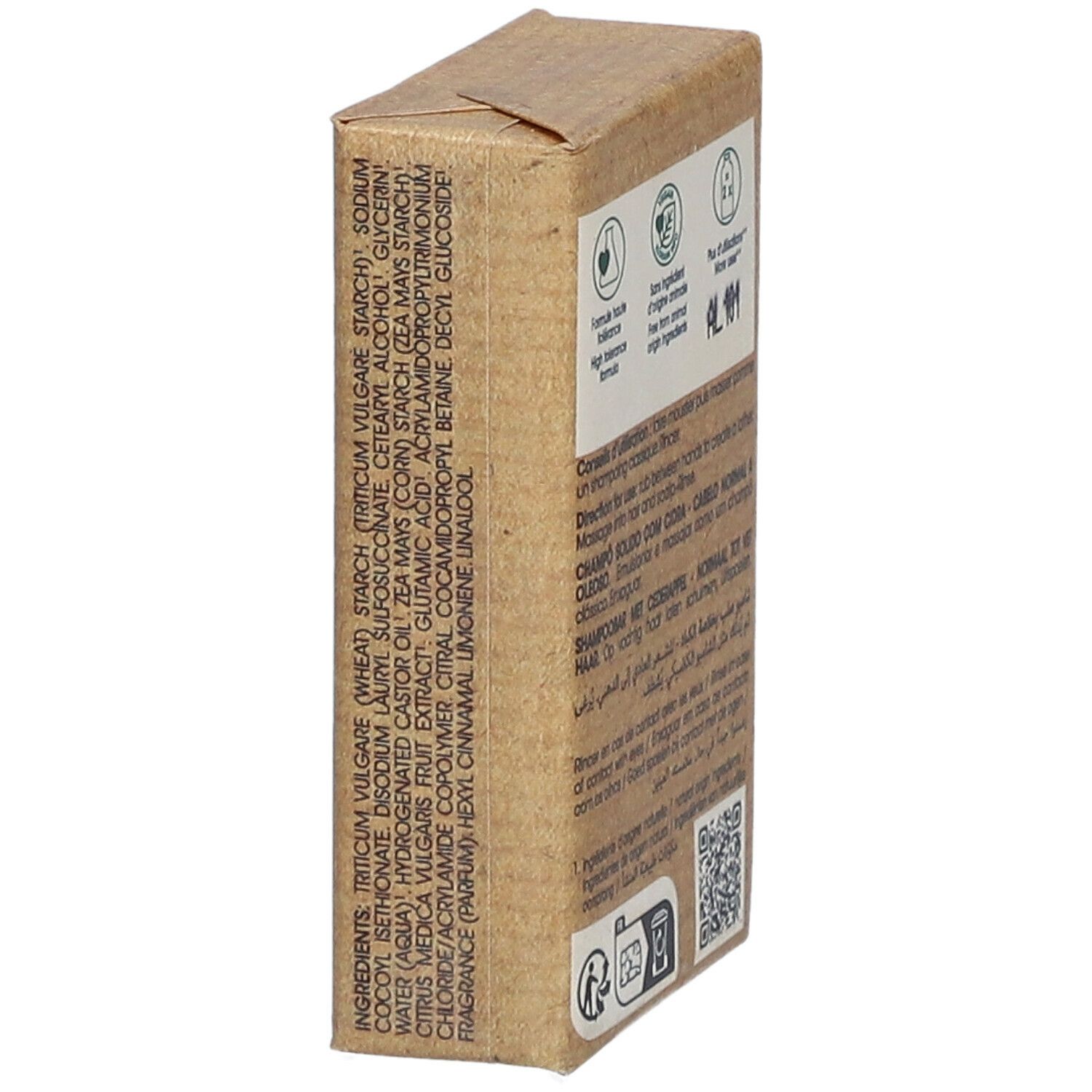 Klorane Shampoo Bar verpakking. Ingrediëntenlijst en productinformatie.