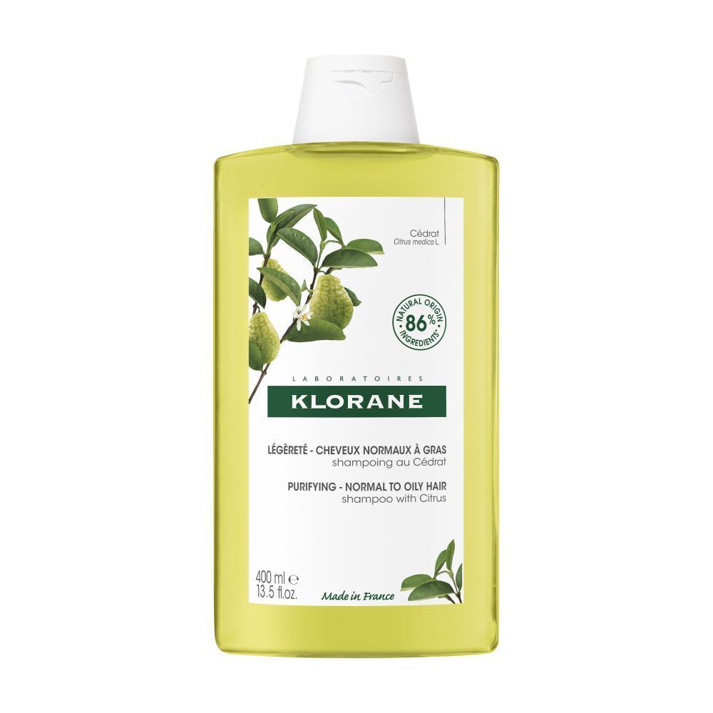 KLORANE Shampoo für normales bis fettiges Haar mit Zitrone, 400 ml. Natürlicher Ursprung 86%.