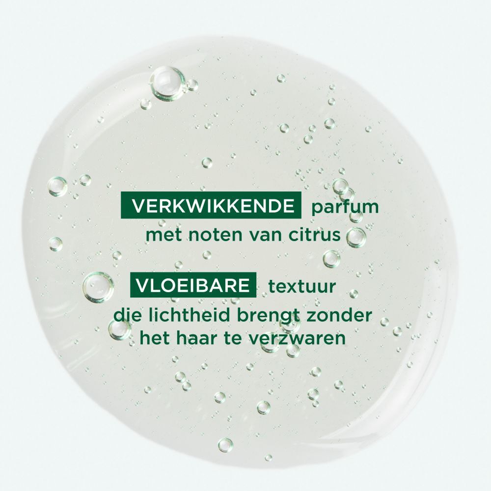 Klorane Shampoo met Cedrat. Productafbeelding met illustraties en tekst. 86% natuurlijke ingrediënten.
