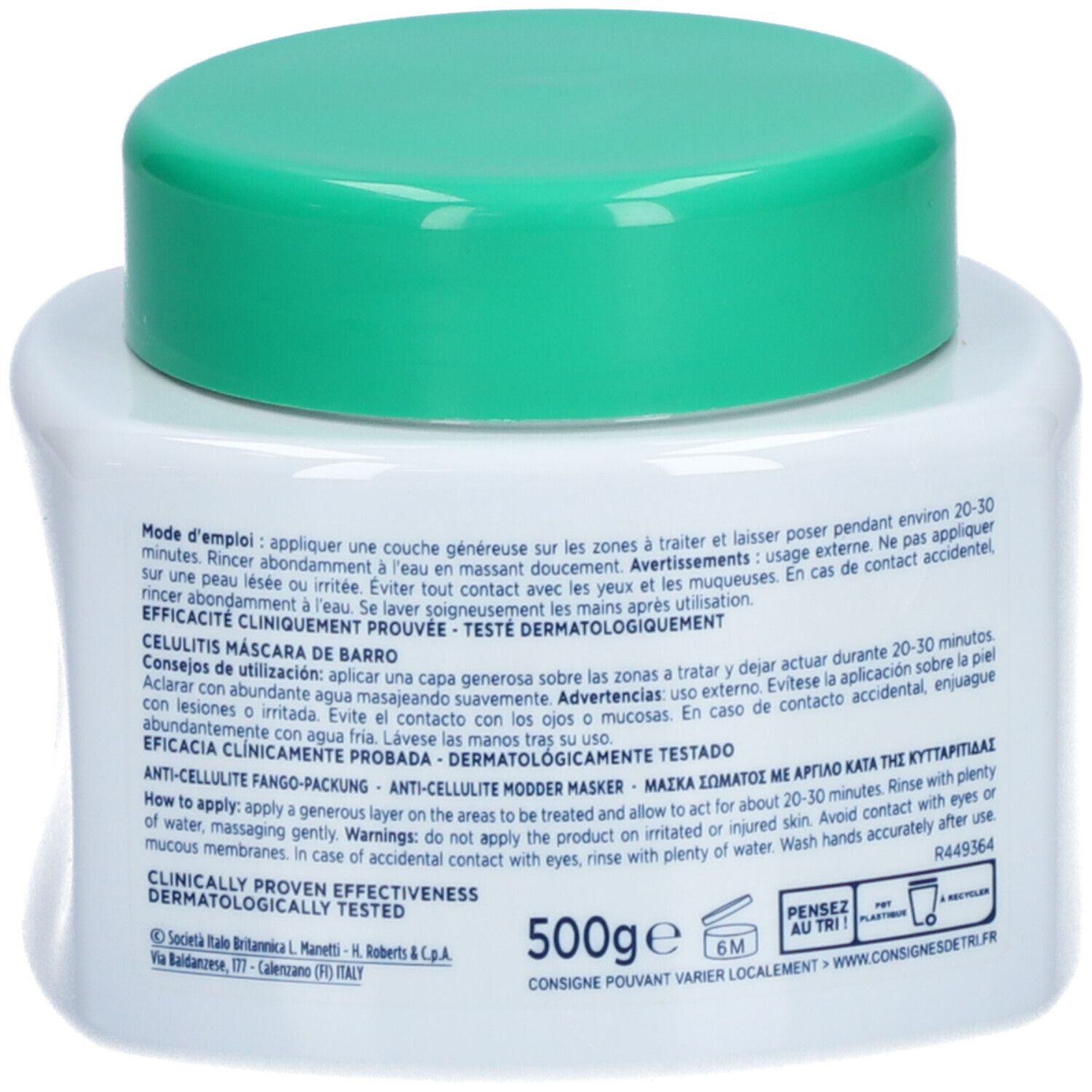 Kartonverpackung mit Produkt. Aufschrift Somatoline Cosmetic®, CELLULITE MASQUE DE BOUE. Schwarze Schrift auf weißem Hintergrund.