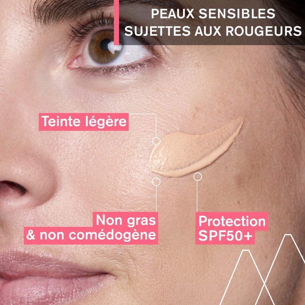 Tube Uriage Roséliane CC Cream SPF50+. Tube blanche, bouchon rouge. Texte et logo.