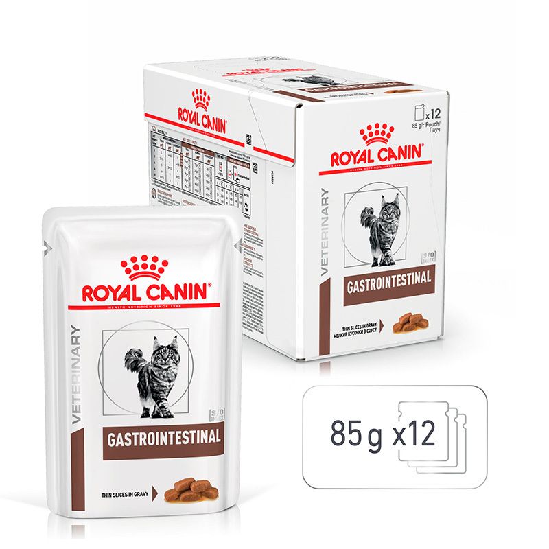 Royal Canin Veterinary Diät Gastrointestinal Nassfutter für Katzen, 12x85g Beutel.