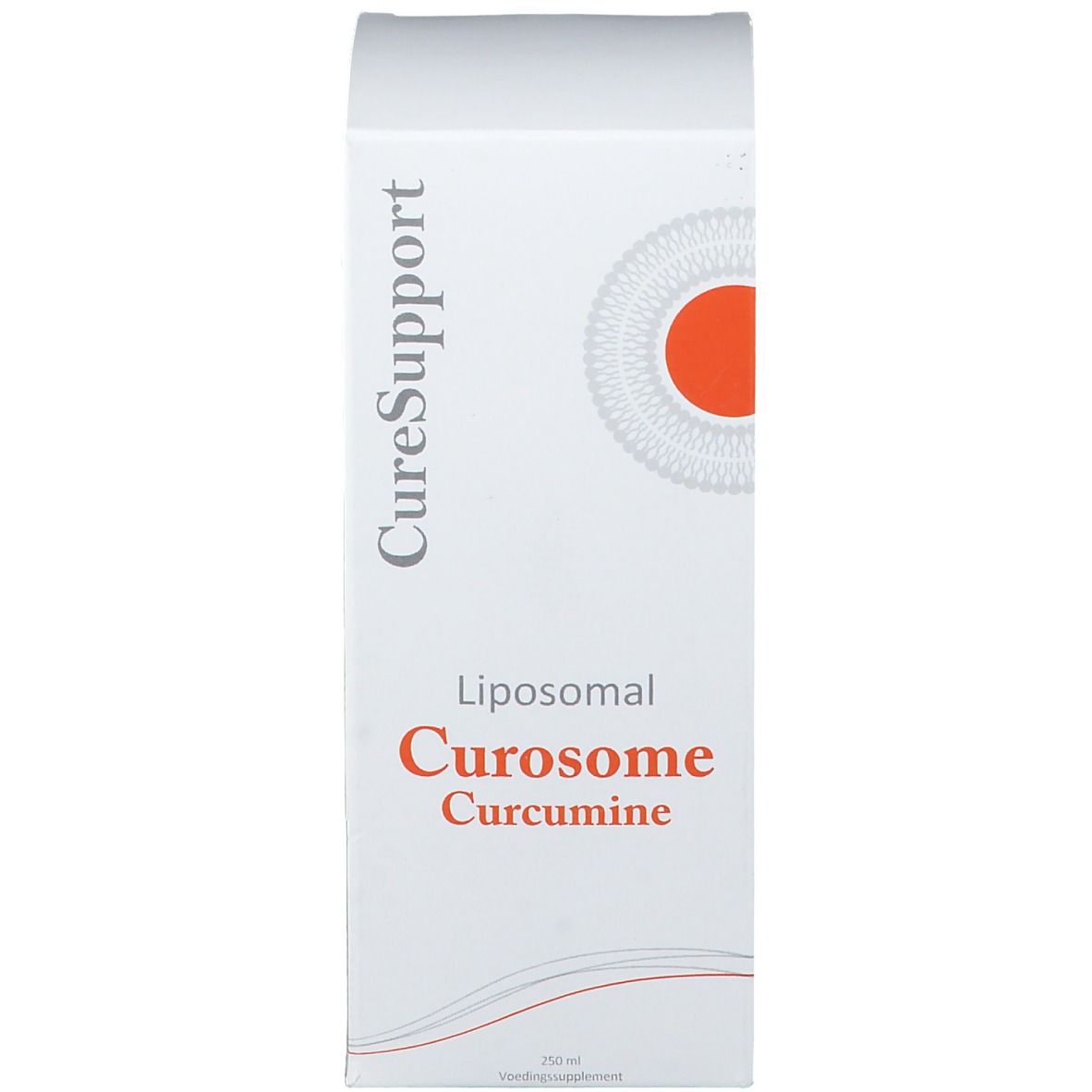 Witte doos met opschrift: CureSupport Liposomal Curosome Curcumine.