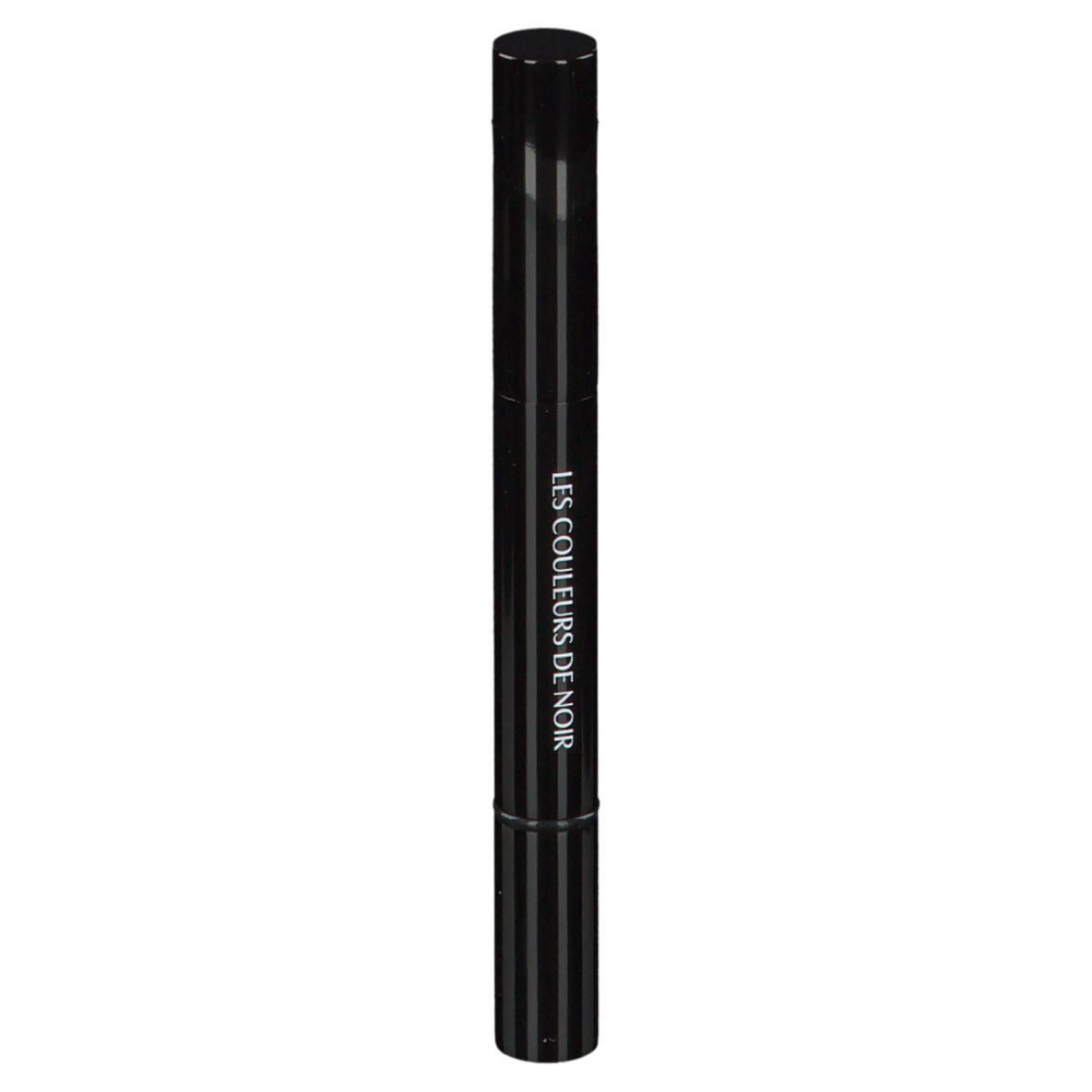 Zwarte pen. Cilindrische vorm met glanzend oppervlak. Tekst: LES COULEURS DE NOIR.