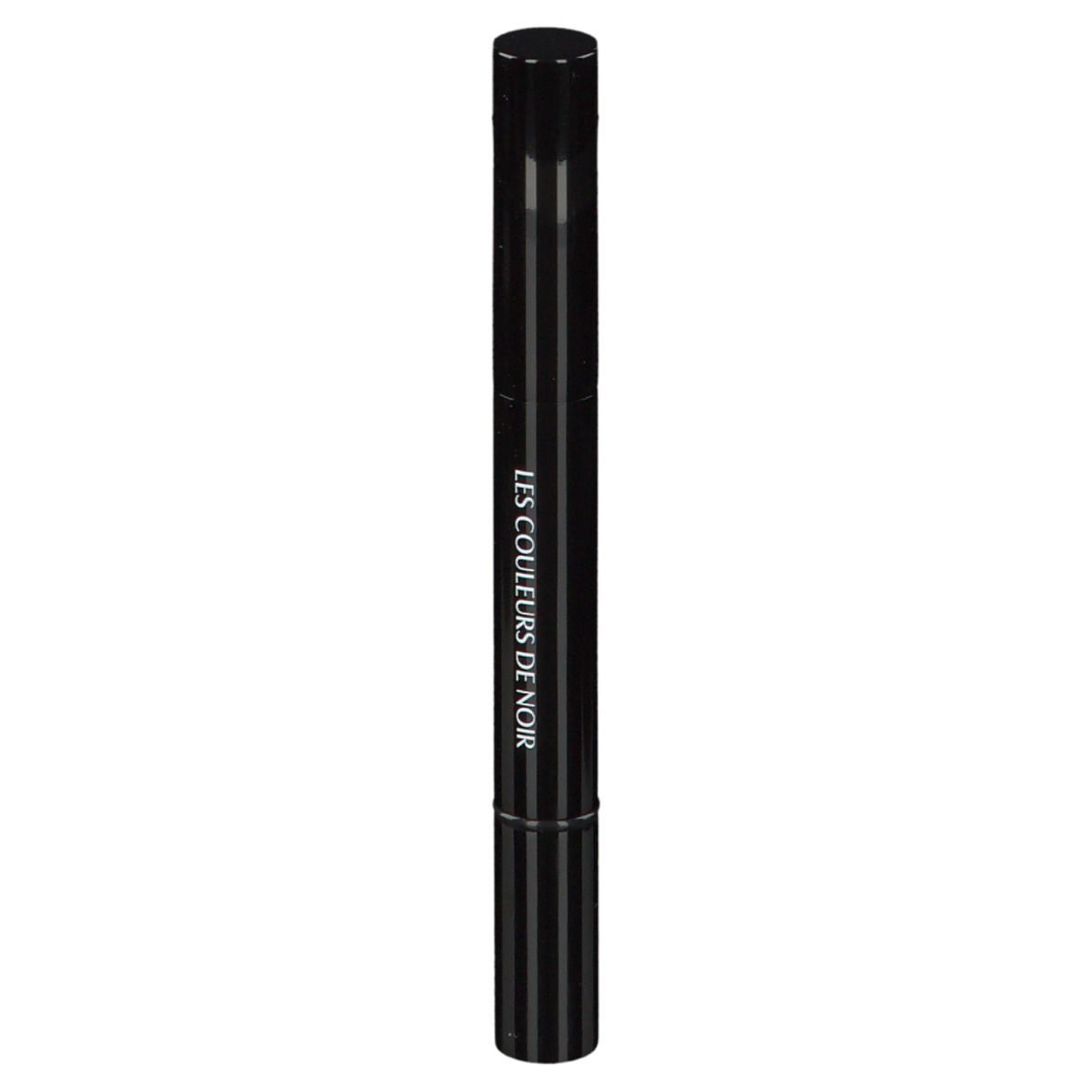 Zwarte pen. Cilindrische vorm met glanzend oppervlak. Tekst: LES COULEURS DE NOIR.