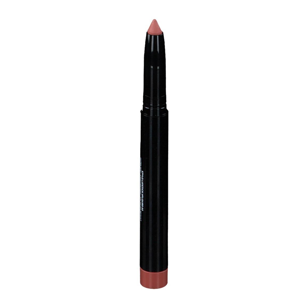 Lippenstift in Stiftform, Farbe: Rosa-Braun. Schwarzer Stift mit Aufschrift LES COULEURS DE NOIR.