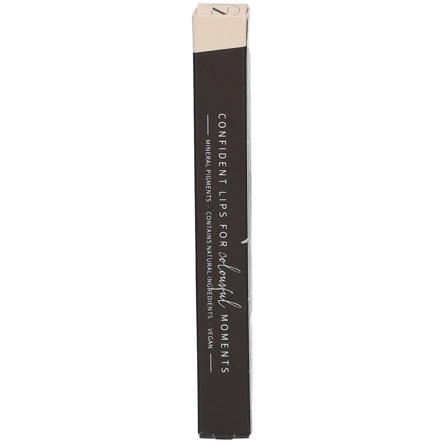 Emballage avec illustration du produit. Inscription : CONFIDENT LIPS for colourful moments.