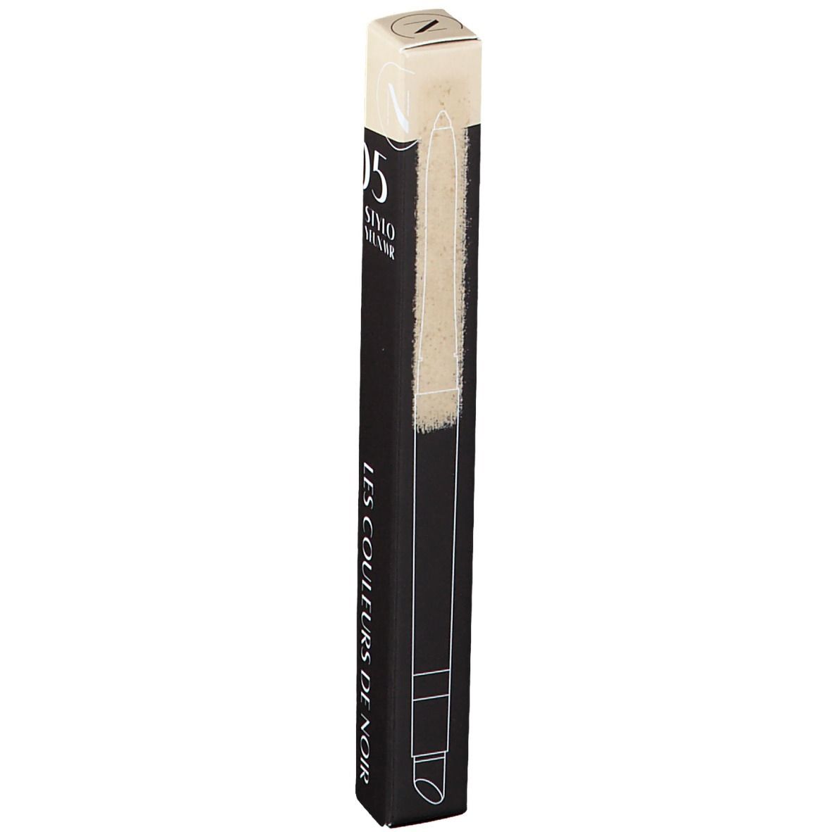 Zwarte kajalstiftverpakking met beige punt. Opschrift: Les Couleurs de Noir, 05, Stylo Yeux.