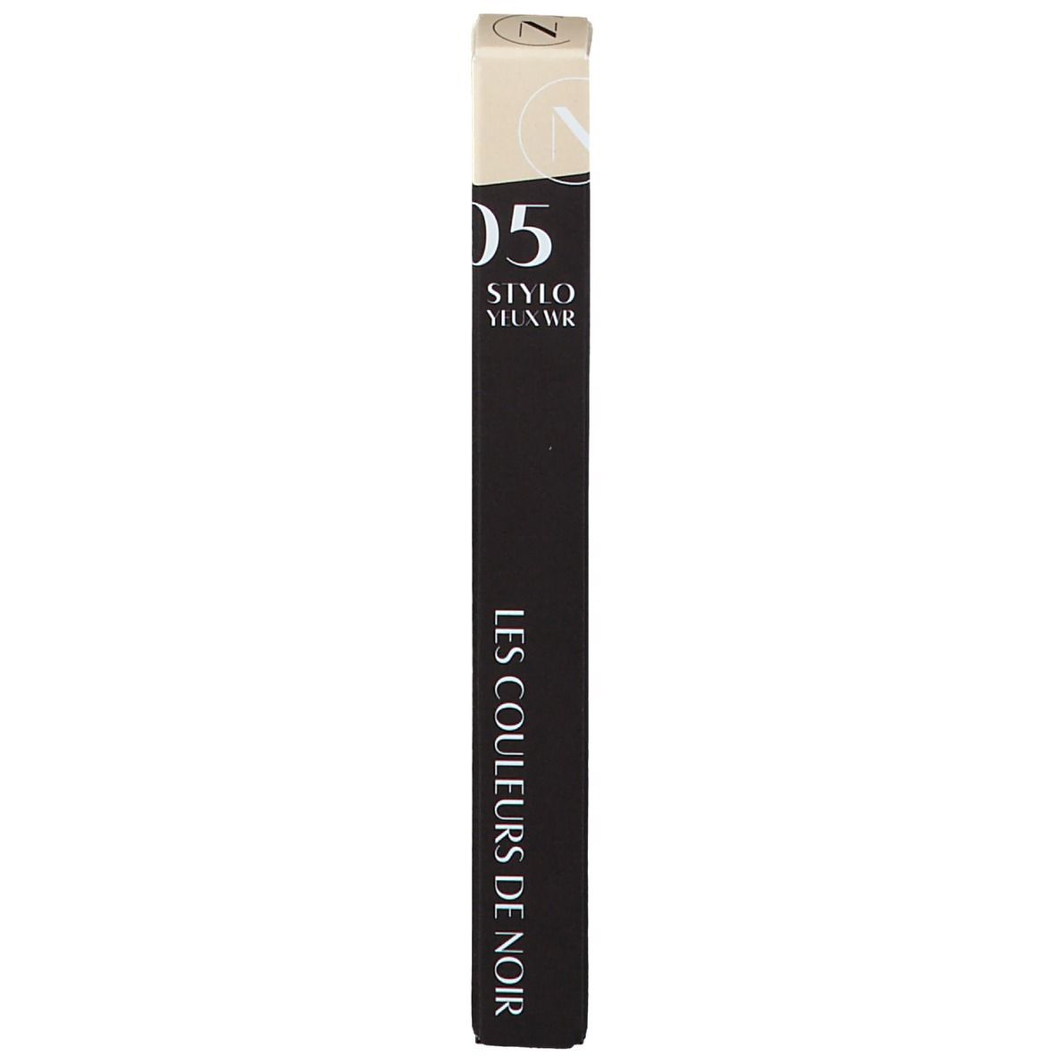 Zwarte kajalstiftverpakking met beige punt. Opschrift: Les Couleurs de Noir, 05, Stylo Yeux.