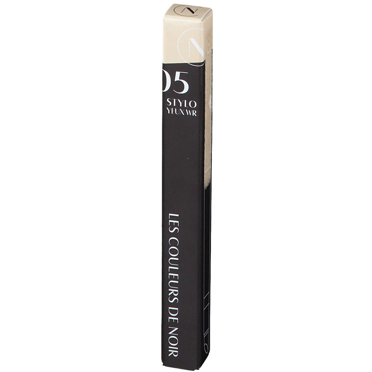 Zwarte kajalstiftverpakking met beige punt. Opschrift: Les Couleurs de Noir, 05, Stylo Yeux.