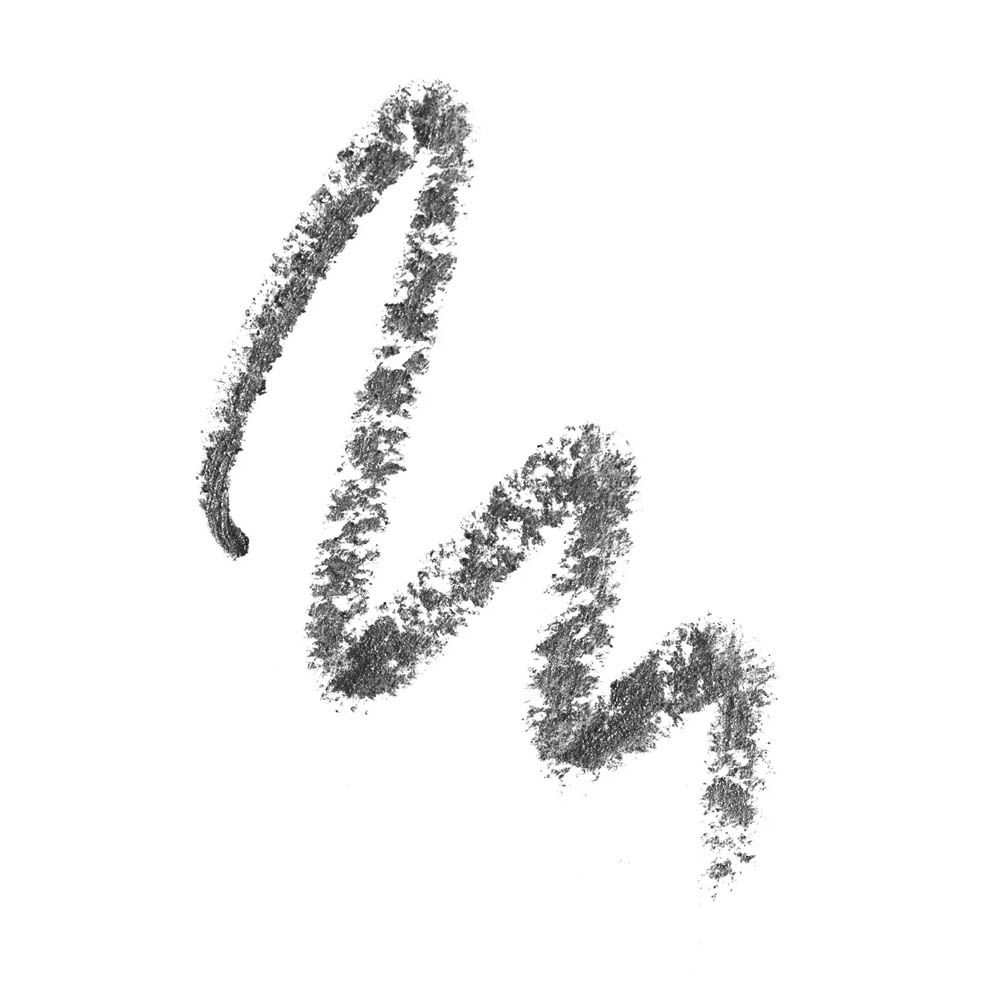 Tracé de crayon khôl gris sur fond blanc.