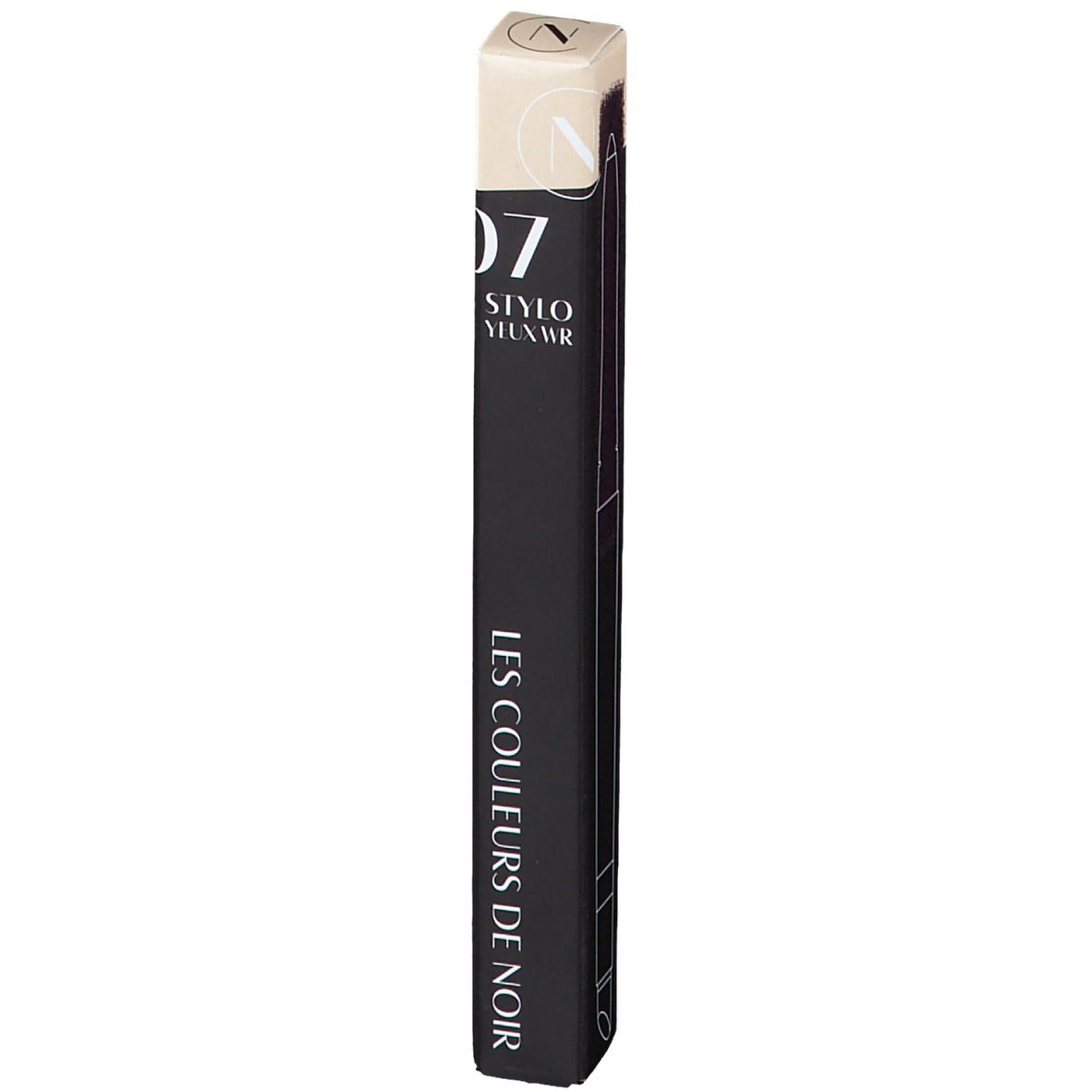 Schwarze, längliche Verpackung mit der Aufschrift "07 Stylo Yeux Noir".