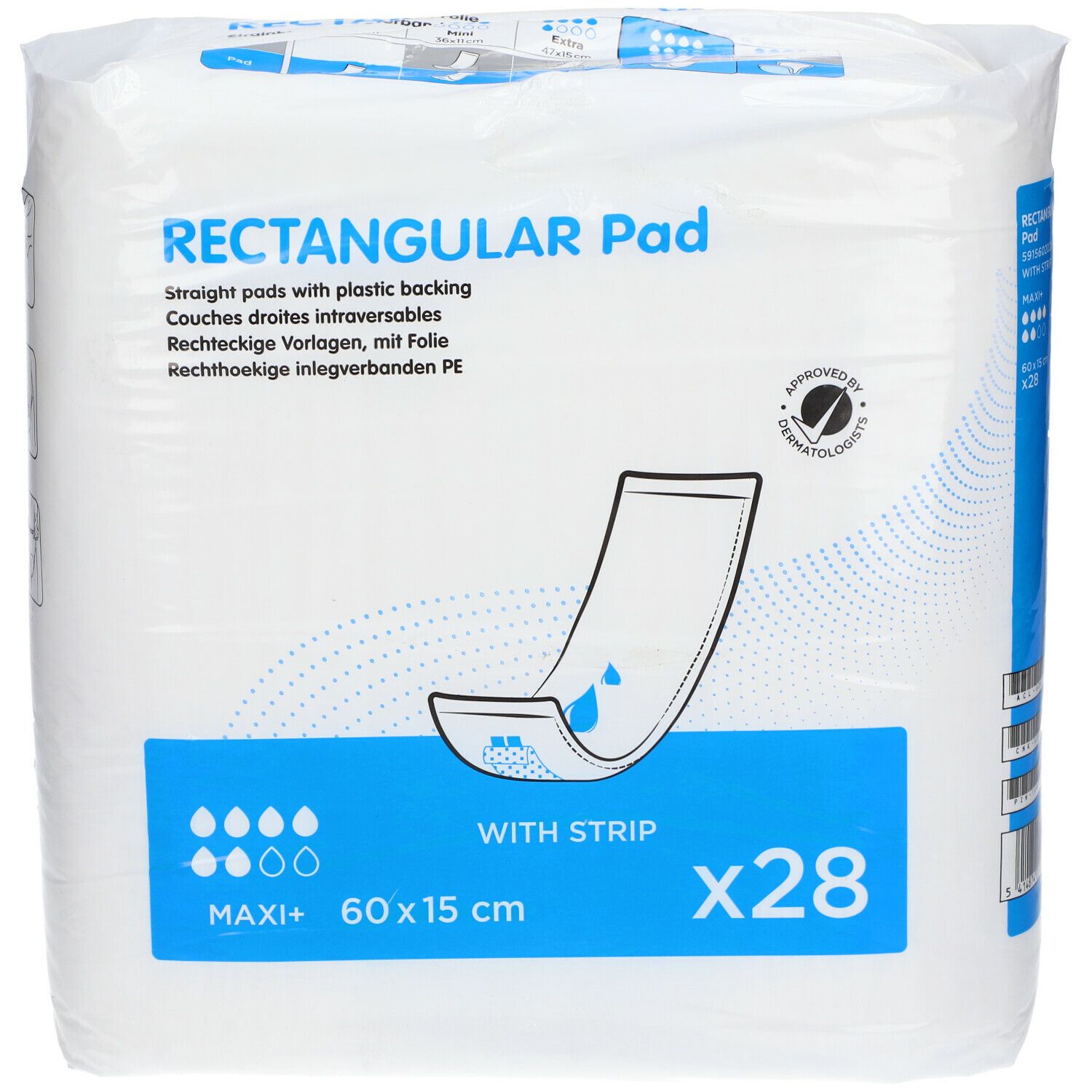 Verpakking rechthoekige inlegverbanden. Afmeting 60x15 cm, x28. Met folie. Dermatologisch getest.