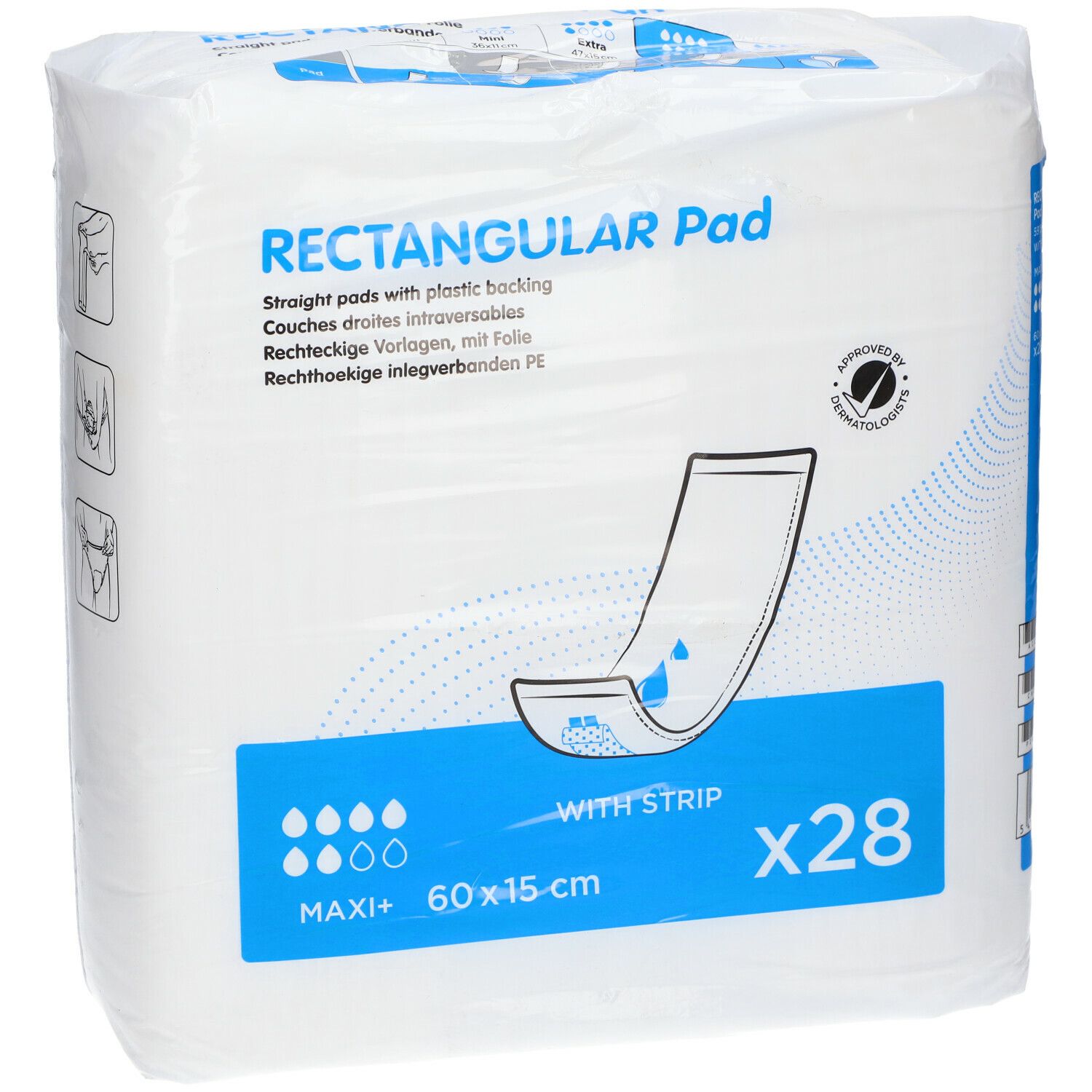 Verpakking rechthoekige inlegverbanden. Afmeting 60x15 cm, x28. Met folie. Dermatologisch getest.