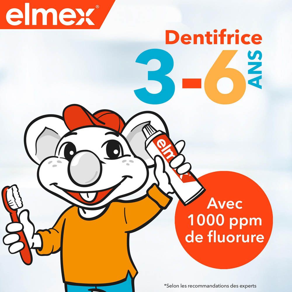 Gros plan : brins bleus. Texte : Zone de brins bleus pour le dosage du dentifrice.