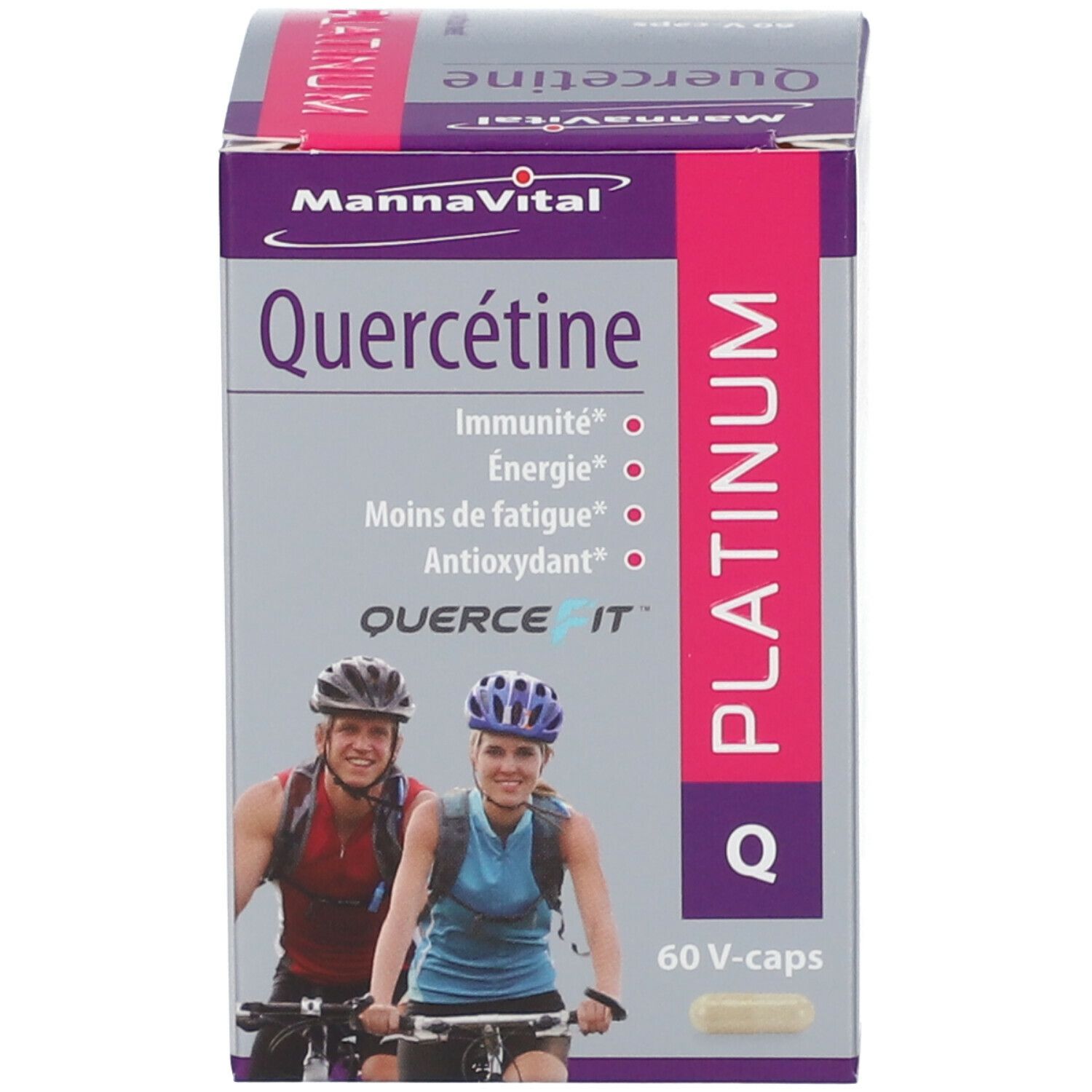 Doos Quercetine Platinum, 60 V-caps. Merk MannaVital. Bevat: Immuniteit, Energie, Minder vermoeidheid, Antioxidant.