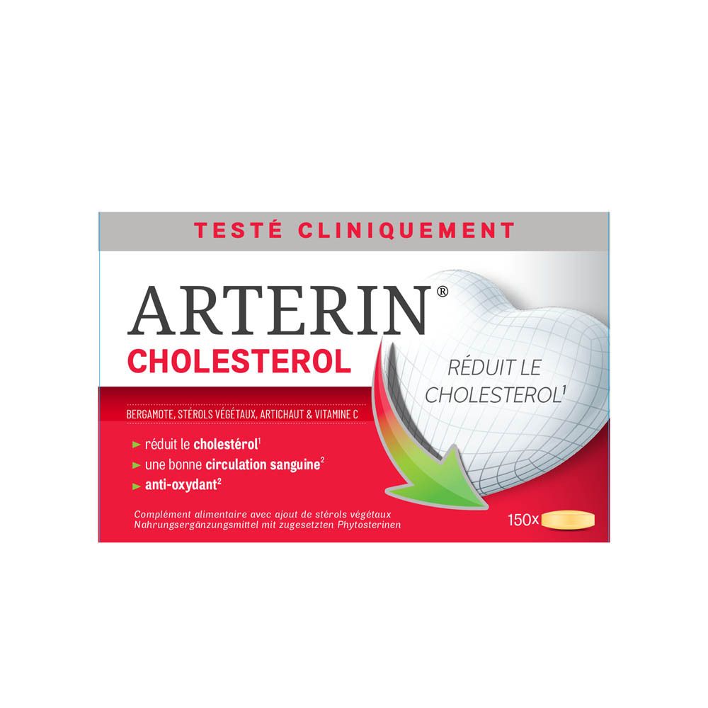 Boîte Arterin Cholestérol. Testé cliniquement. Contient 150 comprimés.
