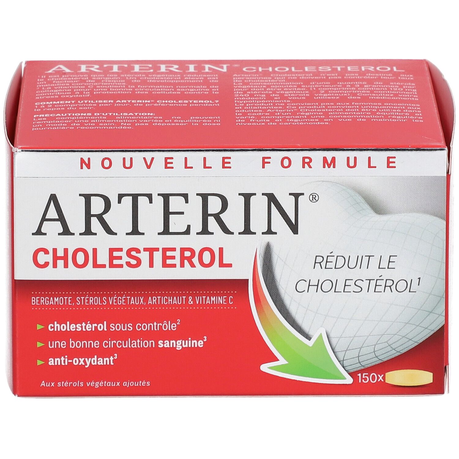 Rode doos Arterin Cholesterol. Nieuwe formule. Bevat 150 tabletten.