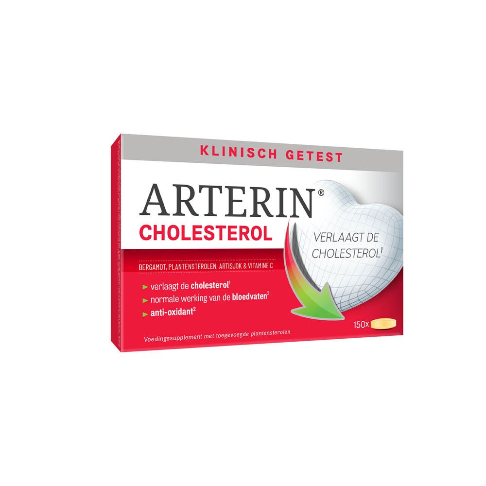 Arterin Cholesterol verpakking. Klinisch getest. Bevat 150 tabletten.