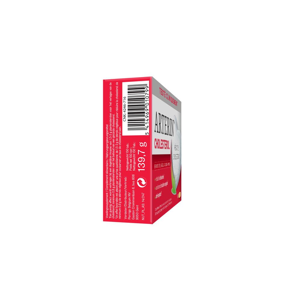 Vue latérale de la boîte Arterin Cholestérol. Poids 139,7 g.