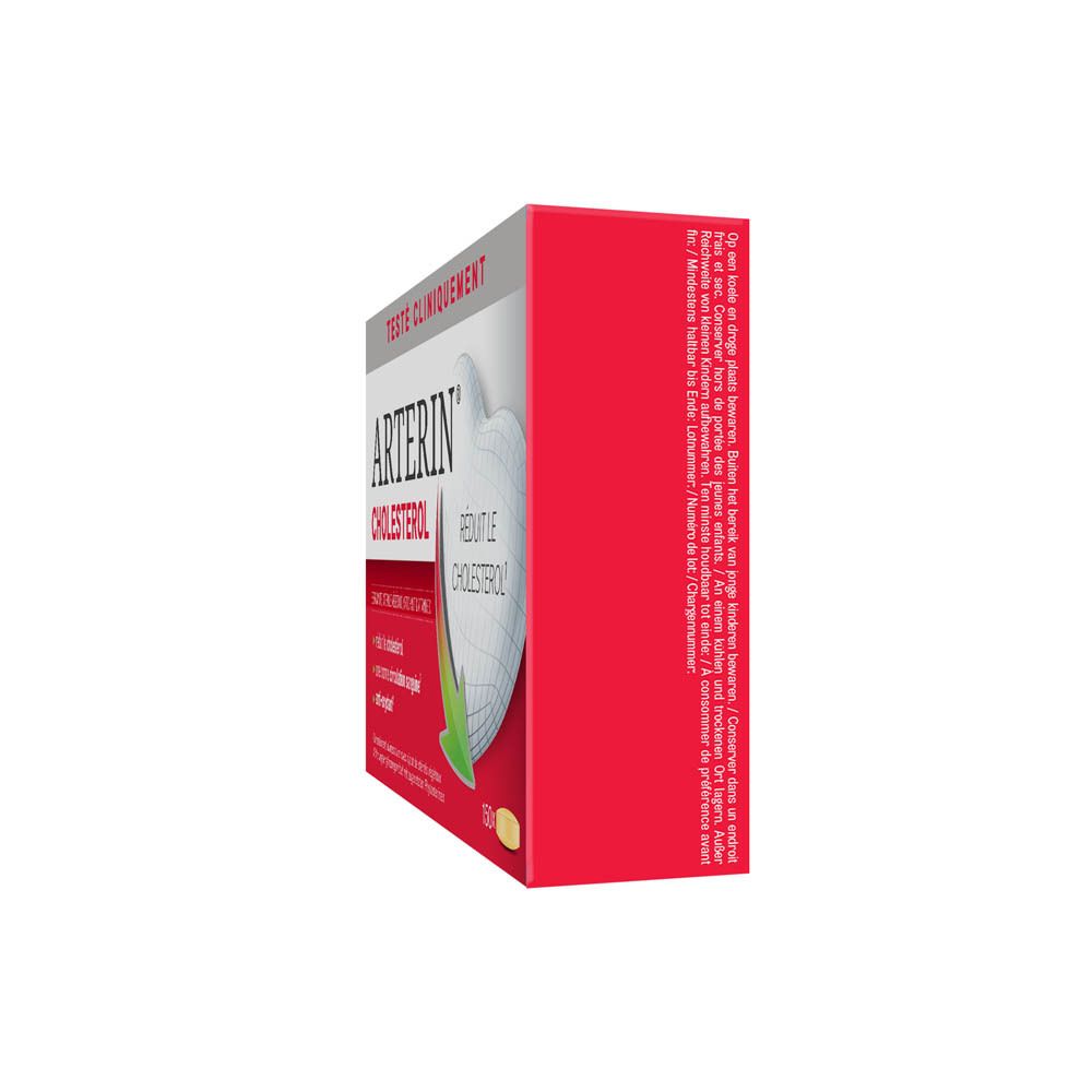 Vue latérale de la boîte Arterin Cholestérol. Poids 139,7 g.
