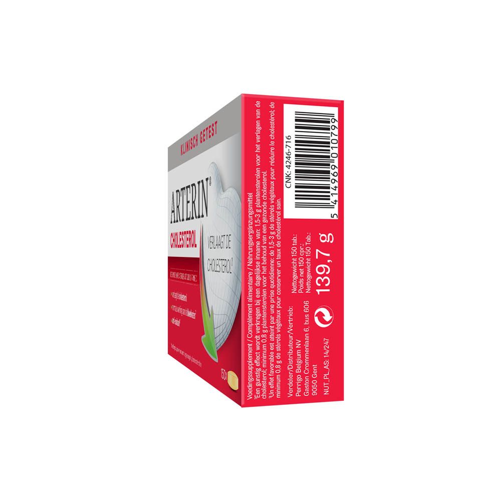 Zijaanzicht van de Arterin Cholesterol doos. Gewicht 139,7 g.
