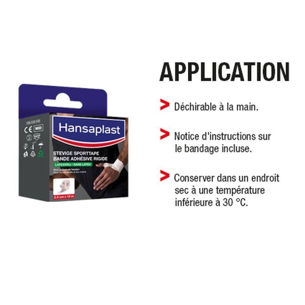 Emballage Hansaplast. Instructions d'utilisation: déchirable à la main, notice incluse, conserver au sec à moins de 30°C.