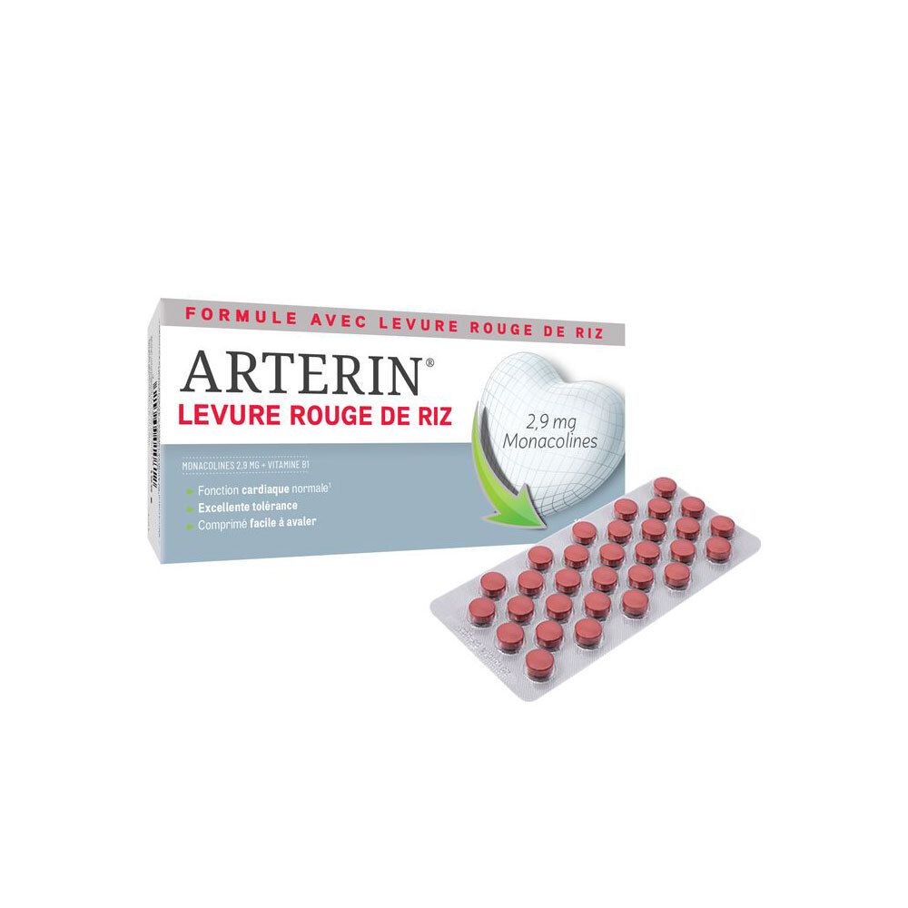 Boîte d'Arterin® Levure Rouge de Riz, vue latérale. Informations sur le produit sur carton blanc.