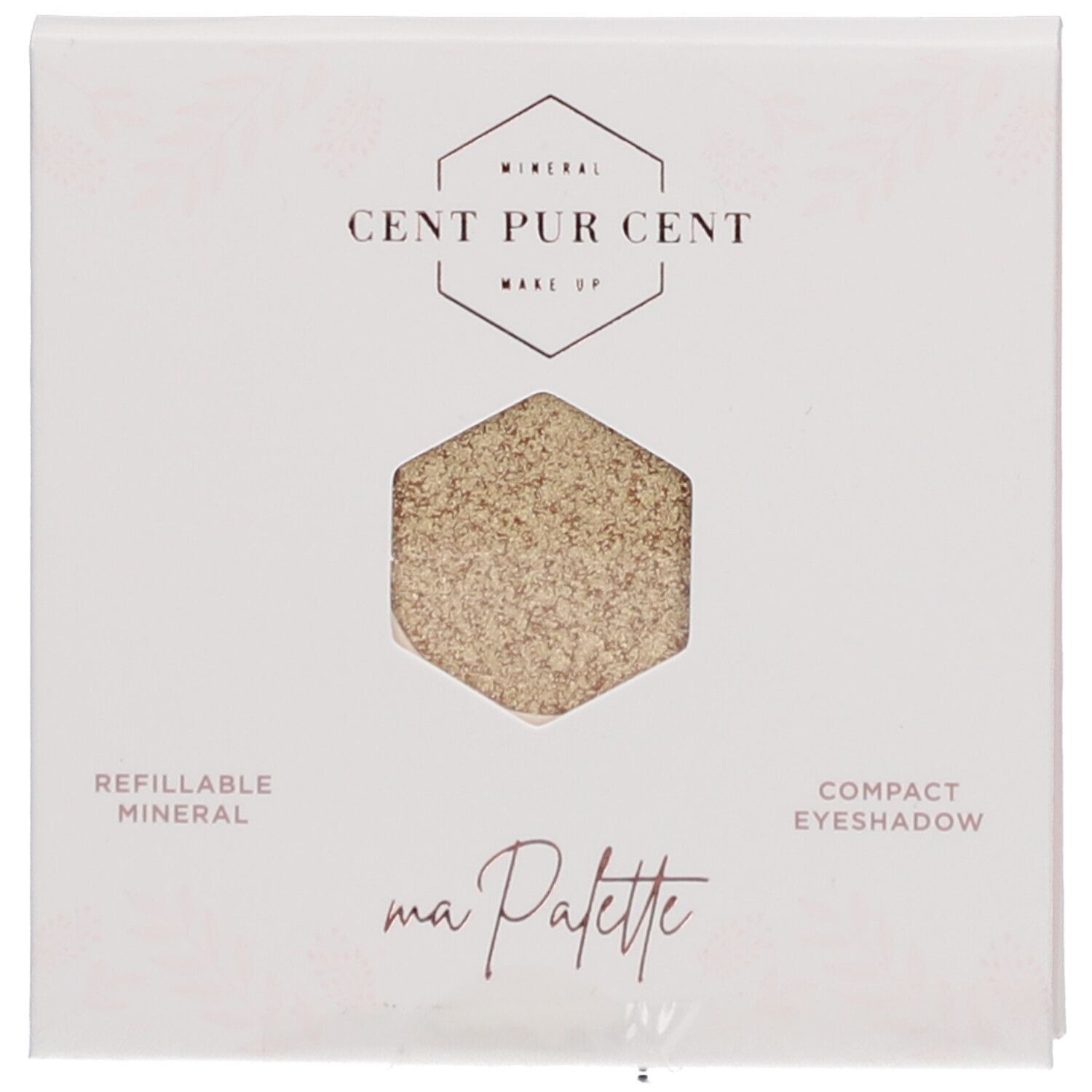 Palette de fard à paupières compact Eclair. Marque Cent Pur Cent. Emballage blanc. Refillable Mineral, Compact Eyeshadow.