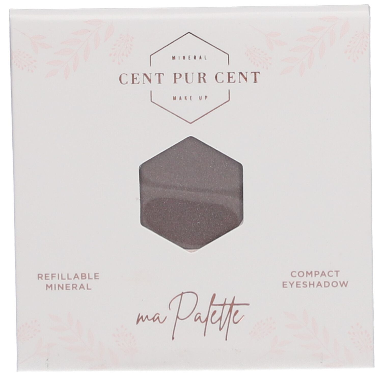 Compacte oogschaduw, zeshoekig. Productnaam en tekst 'ma Palette' zichtbaar.