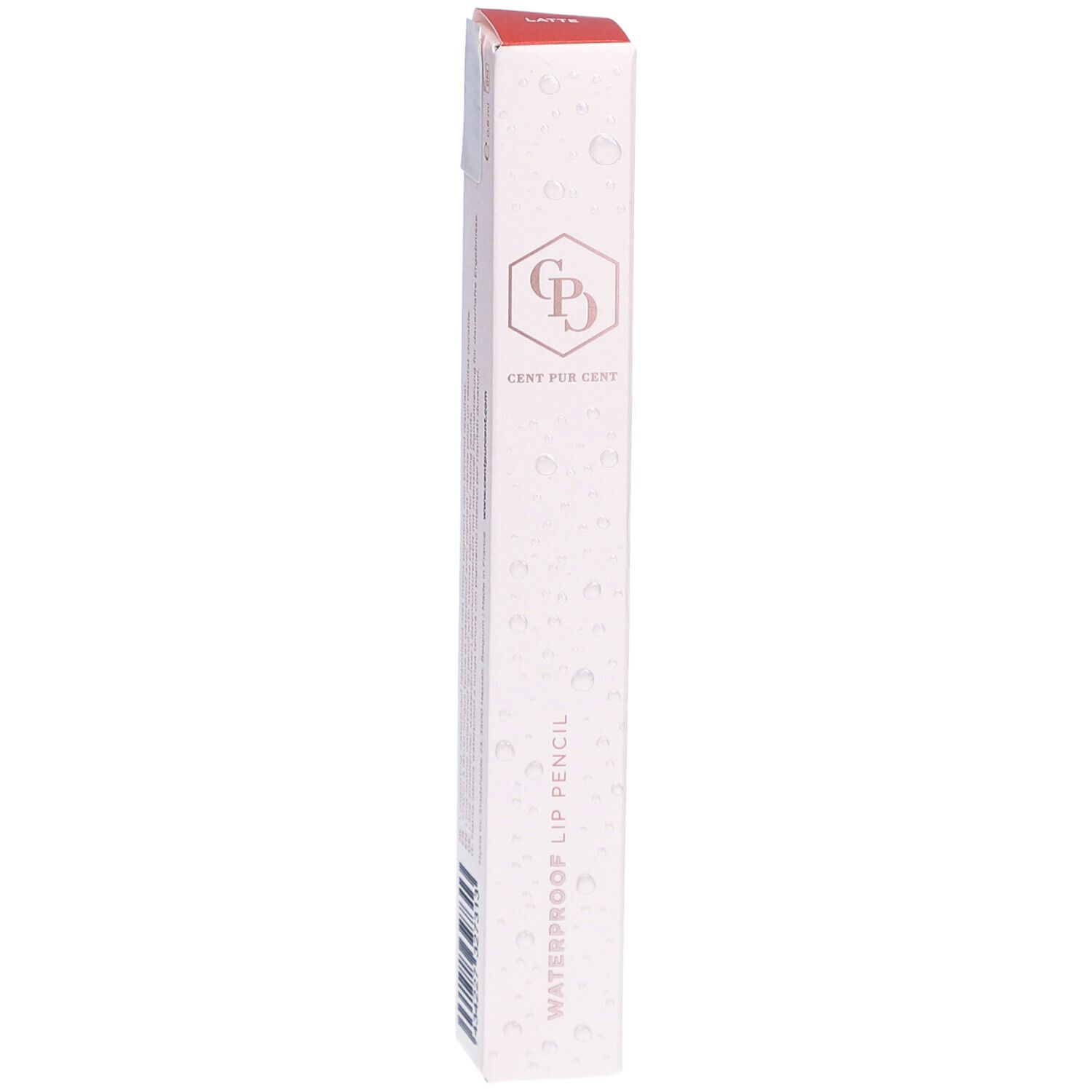 Schmale, längliche Verpackung. Logo und Schriftzug "Cent Pur Cent" und "Waterproof Lip Pencil".