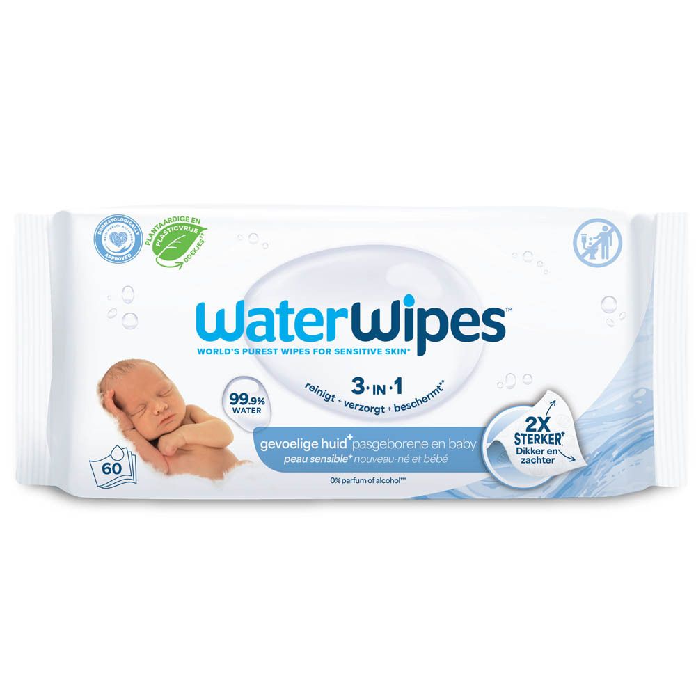 WaterWipes Babyfeuchttücher, 3-in-1, 99,9% Wasser, 60 Stück.